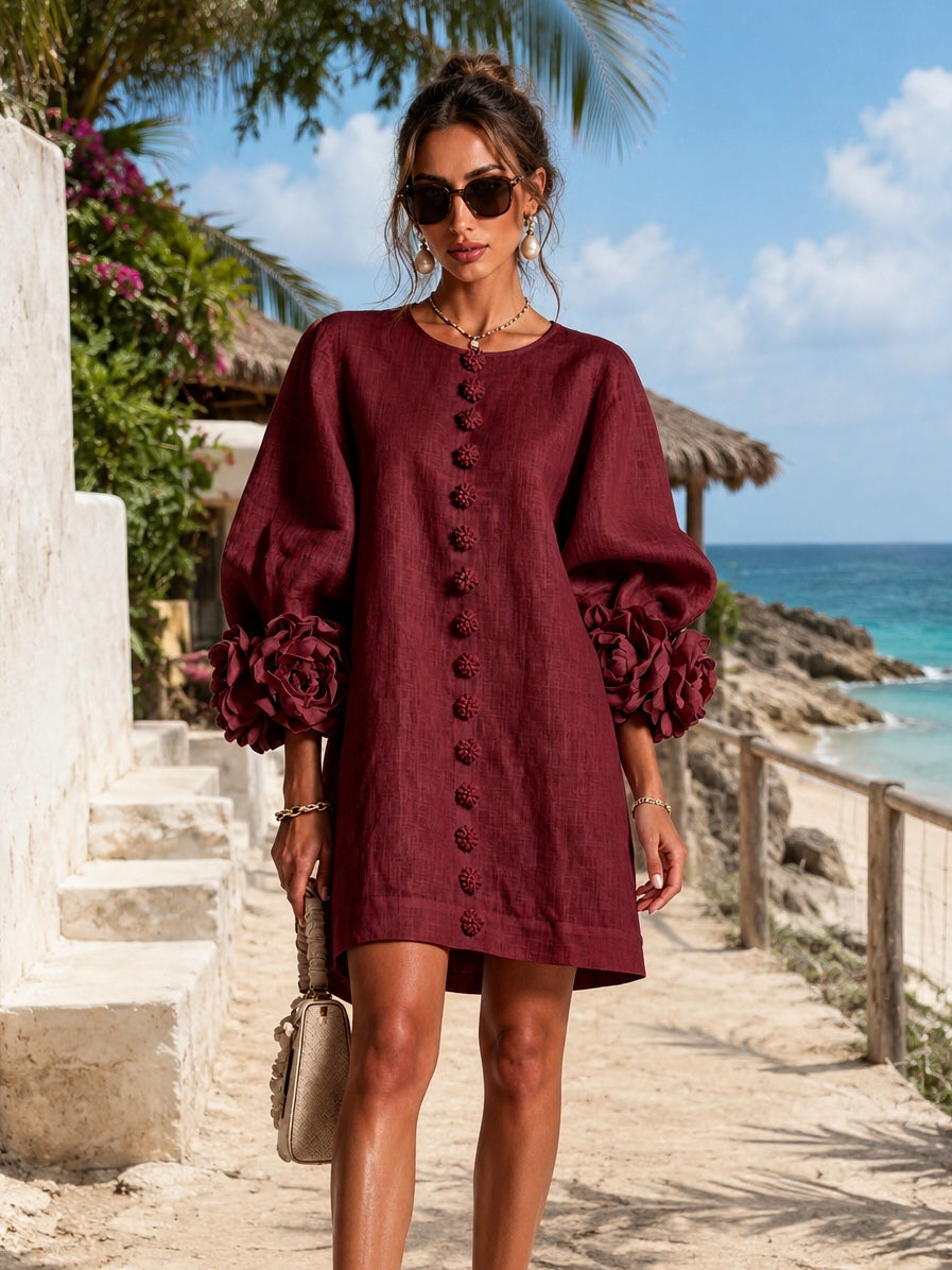Camellia | Abito Corto con Polsini a Rosetta - Cristina Milano