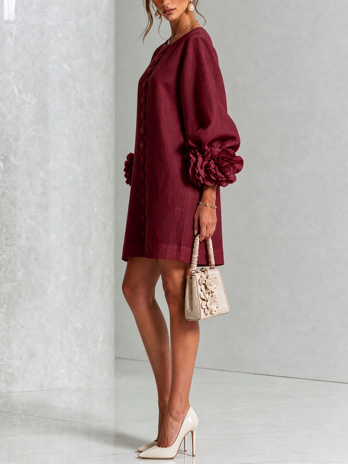 Camellia | Abito Corto con Polsini a Rosetta - Cristina Milano