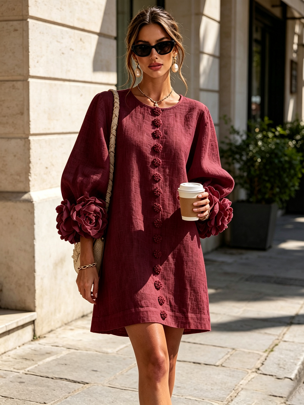 Camellia | Abito Corto con Polsini a Rosetta - Cristina Milano