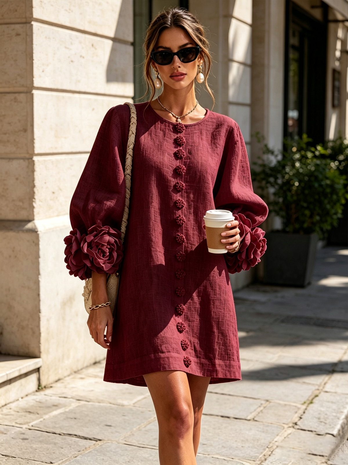 Camellia | Abito Corto con Polsini a Rosetta - Cristina Milano