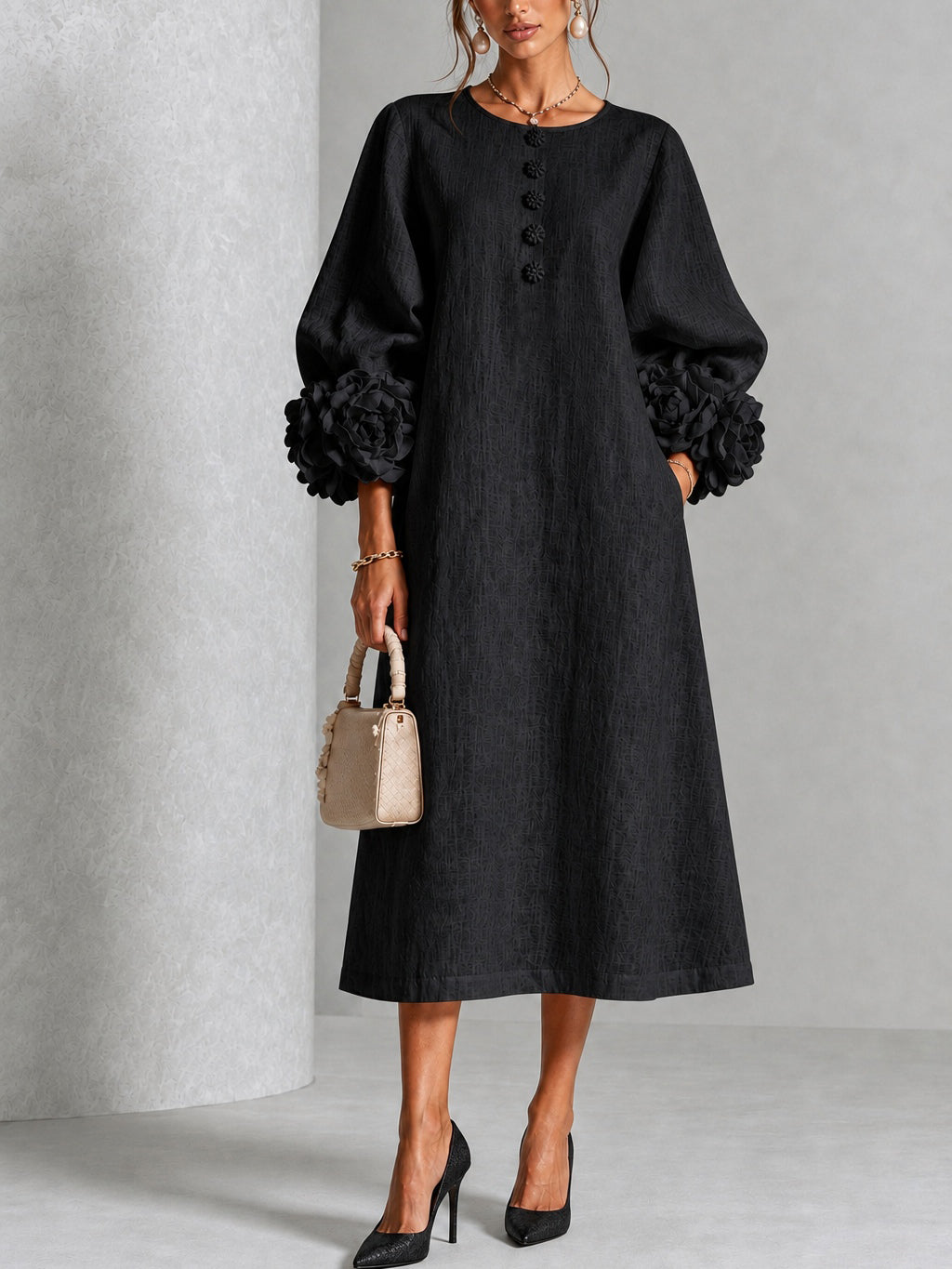 Adriana | Abito Midi con Polsini Floreali - Cristina Milano