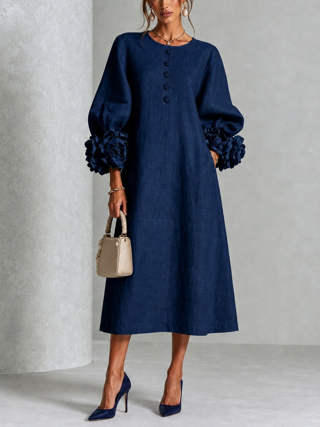 Danica | Abito Midi con Polsini Floreali - Cristina Milano